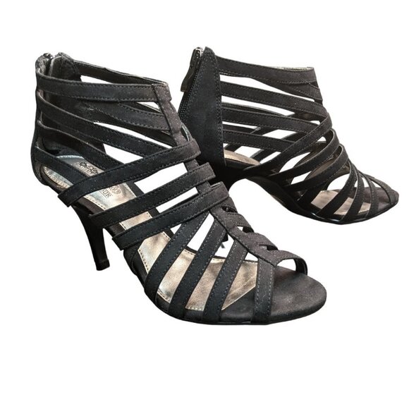 COACH AND FOUR Suede Lorelle Gladiator Style High Heel Sandals Black Size 6 - Picture 6 of 14